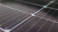 Close-up Of Modern Photovoltaic Solar Battery Panels. Solar Panel, Photovoltaic, Alternative Electricity Source. Efficient Ecological Solar Farm. Photovoltaic Solar Panel Extreme Close Up.
