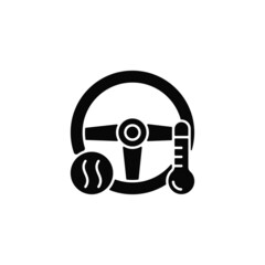 Sticker - Heated steering wheel black glyph icon. Providing comfort to driver. Keeping hands warm. Useful feature for cold weather. Silhouette symbol on white space. Vector isolated illustration