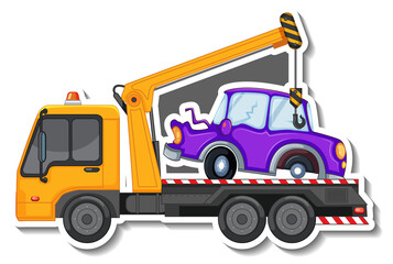 Poster - Sticker design with side view of tow truck isolated