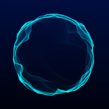Spherical Equalizer For Music. Round Sound Wave Of Particles. Musical Abstract Blue Background. 3D Rendering.