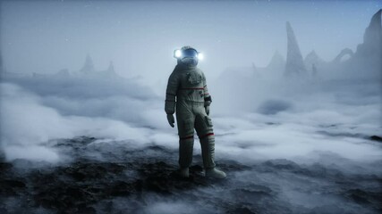 Wall Mural - astronaut on alien planet. mars surface. space travel. realistic 4k animation.