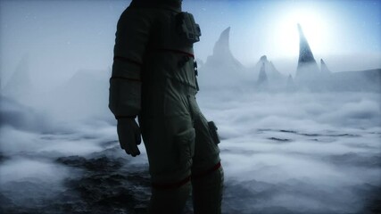 Wall Mural - astronaut on alien planet. mars surface. space travel. realistic 4k animation.
