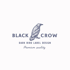 Wall Mural - black crow abstract vector sign, symbol or logo template. hand drawn raven or crow bird sketch silho
