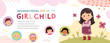 © kankhem - Vector horizontal banners with a little girl hugging herself. International Day of the girl child.