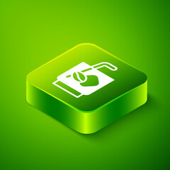 Wall Mural - Isometric Espresso tonic coffee icon isolated on green background. Green square button. Vector