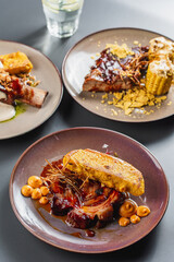 Wall Mural - meat and vegetables on a plate. menu. top view