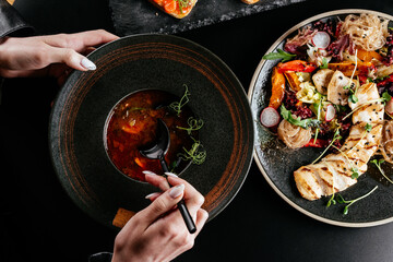 Wall Mural - soup with meat . menu. top view