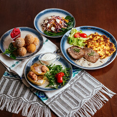 Wall Mural - seafood, vegetables, and sauce. menu. top view