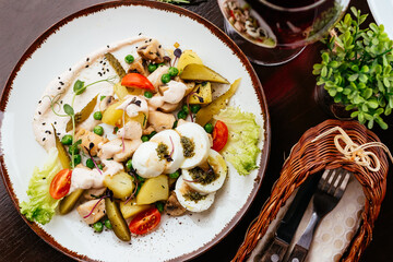 Wall Mural - seafood, vegetables, and sauce. menu. top view