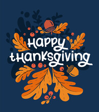 Happy Thanksgiving Day Background With Lettering And Illustrations.