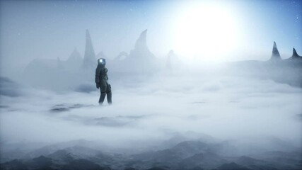 Wall Mural - astronaut on alien planet. mars surface. space travel. realistic 4k animation.