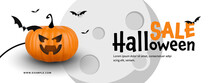 Halloween Business Sale Banner Background, Orange And Black Colour, Moon, Pumpkin With Scary Face And Flying Bats, Vector Holiday Graphic