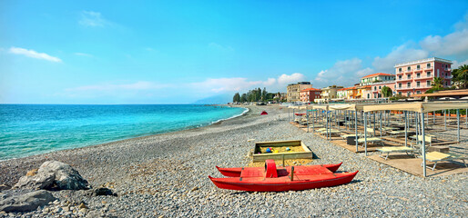 Wall Mural - Beach in Bordighera on Italian Riviera. Italy, Liguria