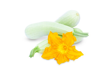 Wall Mural - three ripe zucchini and flowering, vegetable isolate