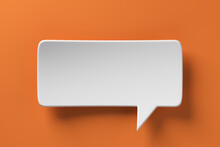 Social Media Notification Icon, White Bubble Speech On Orange Background. 3D Rendering