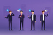 Businessman characters use different devices. 3d stylized.