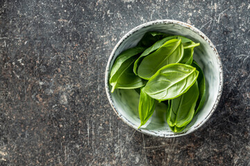 Sticker - Fresh green basil leaves.