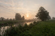 Sonnenaufgang über Wiesen und Fluss im Spreewald, Fluss, Spree, Kanal