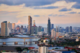 Fototapeta Big Ben - evening twilight skyline bangkok cityscape with double bridge an
