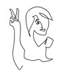 © taylanzgr - One line drawing of positive girl.One continuous line drawing of girl showing v-sign.