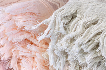 Poster - Colorful folded towels stack closeup picture.