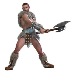 Wall Mural - 3d-illustration of an isolated barbarian warrior with fur loincloth