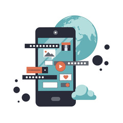 Wall Mural - mobile application and mobile app development concept. project development and business ideas. flat 