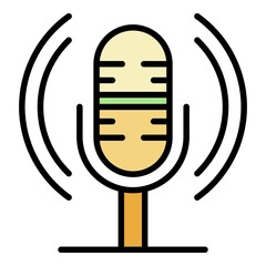 Sticker - Loud microphone icon. Outline loud microphone vector icon color flat isolated on white