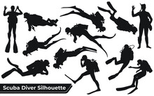 Collection Of Scuba Diver Silhouettes In Different Poses