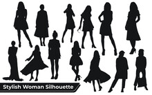 Collection Of Stylish Woman Silhouettes In Different Poses