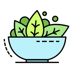 Poster - Spinach bowl icon. Outline spinach bowl vector icon color flat isolated on white