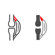 Stretched tendon line and solid icon, body pain concept, strain vector sign on white background, outline style icon for mobile concept and web design. Vector graphics.