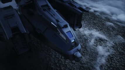 Wall Mural - futuristic ship landing on alien planet. mars surface. realistic 4k animation.
