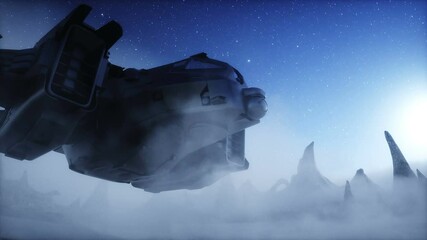 Wall Mural - futuristic ship landing on alien planet. mars surface. realistic 4k animation.