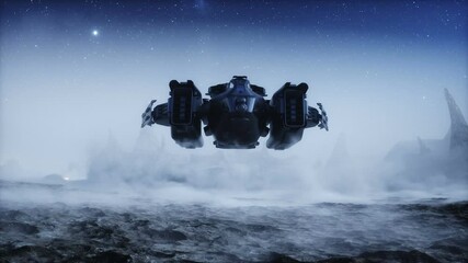 Wall Mural - futuristic ship landing on alien planet. mars surface. realistic 4k animation.
