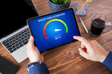 man evaluating website loading speed, concept of page speed optimization