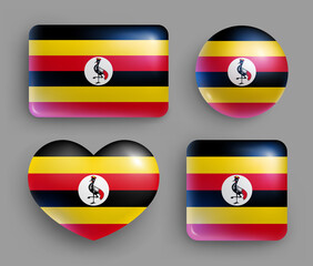 Wall Mural - set of glossy buttons with uganda country flag. eastern africa republic national flag, shiny geometr