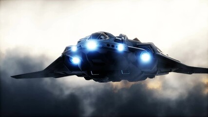 Wall Mural - futuristic ship landing in apocalyptic desert. realistic 4k animation.