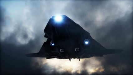 Wall Mural - futuristic ship landing in apocalyptic desert. realistic 4k animation.