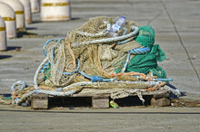 Closeup Shot Of Old Fishing Nets With Ropes