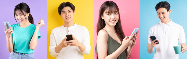 Photo collage of cheerful Asian young people