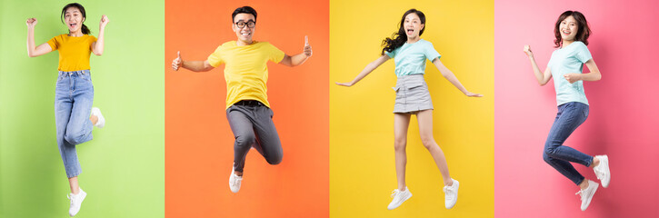 Wall Mural - Photo collage of cheerful Asian young people