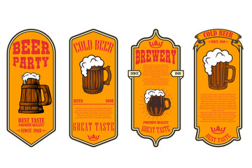 Wall Mural - Set of beer labels with illustrations of beer mug. Vector illustration