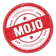 MOJO text on red round grungy stamp.