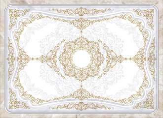 3-d ceiling painting in classic style, the arch of the main hall, stucco white molding and gold and 