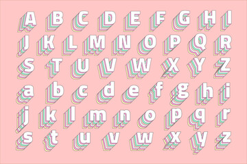 Wall Mural - 3d vector retro alphabet pastel alphabet set