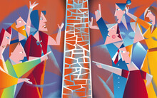 Dispute Of Two Society Groups With Different Opinions Divided By Wall, Misunderstanding Concept Illustration