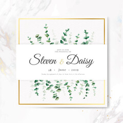 Sticker - Hand drawn eucalyptus leaf pattern invitation card template vector