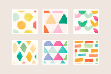 Canvas Print - Colorful geometric watercolor seamless pattern background vector set