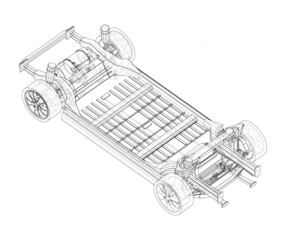 Wall Mural - Electric Car Chassis with battery. Vector